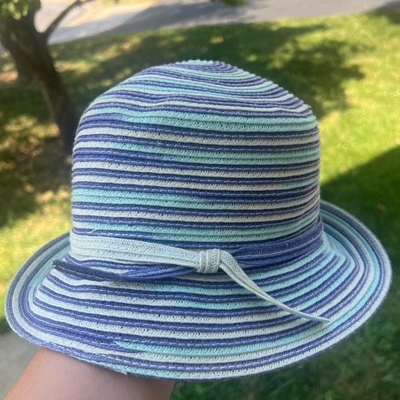 100% Paper Floppy Tie Summer Hat Blue/Baby Blue/White Versatile Garden Bucket - Picture 10 of 13